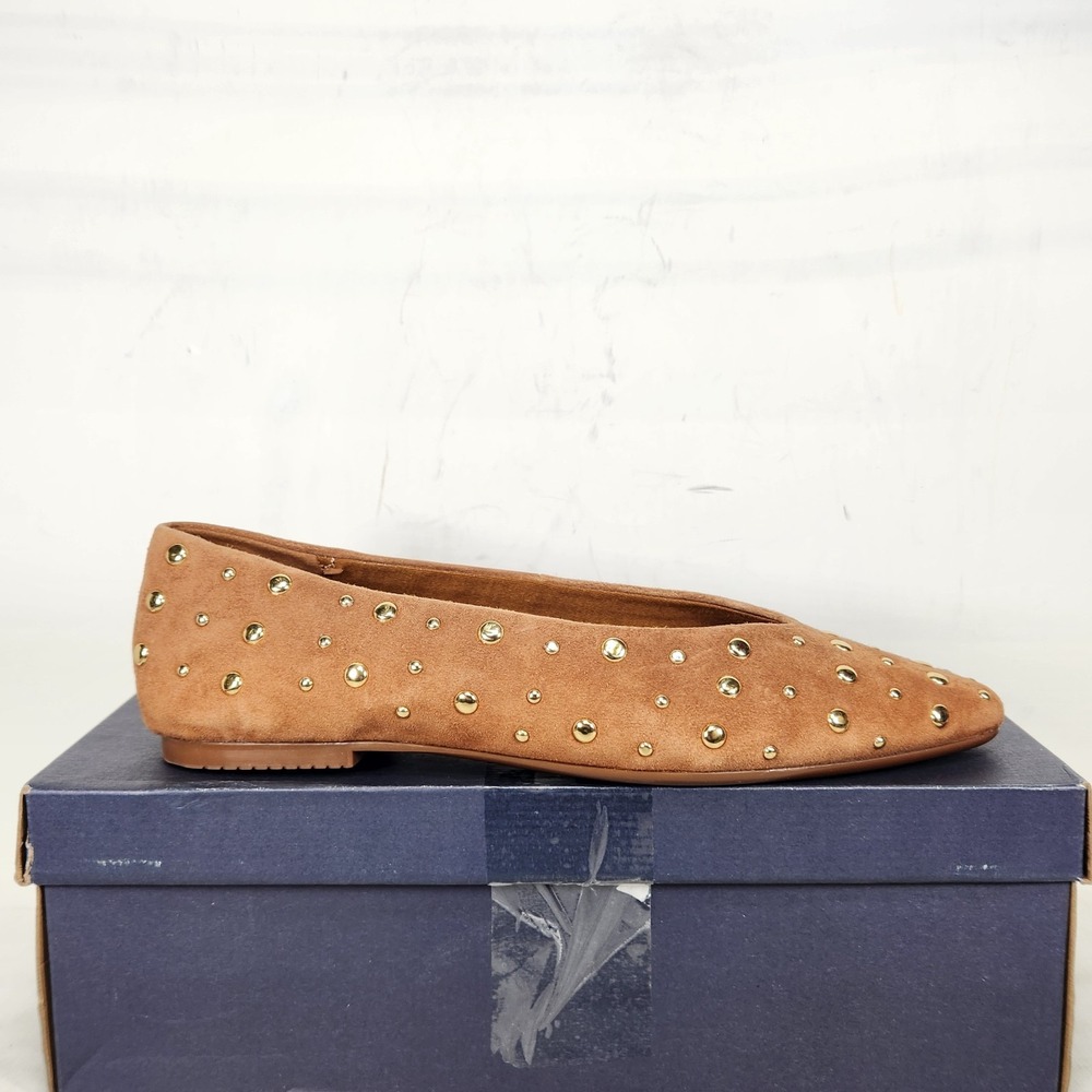 Splendid Latouche Studs Flat Women Size 7 Caramel Suede Pointed Toe Studded